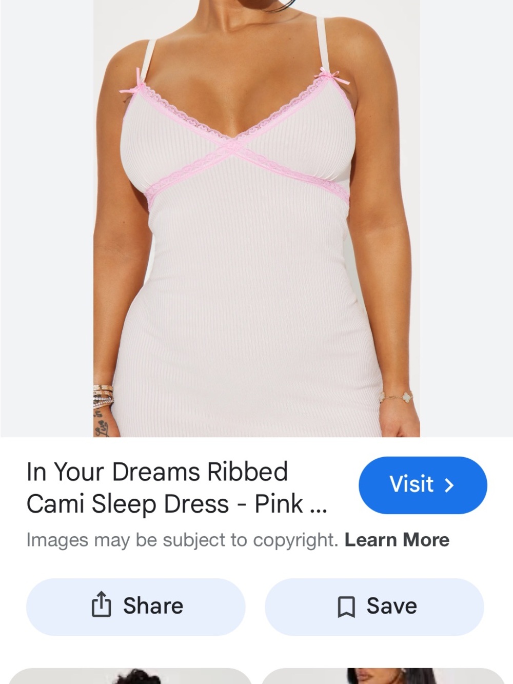 Fashion Nova Light Pink Ribbed Cami Nightdress with Lace Trim